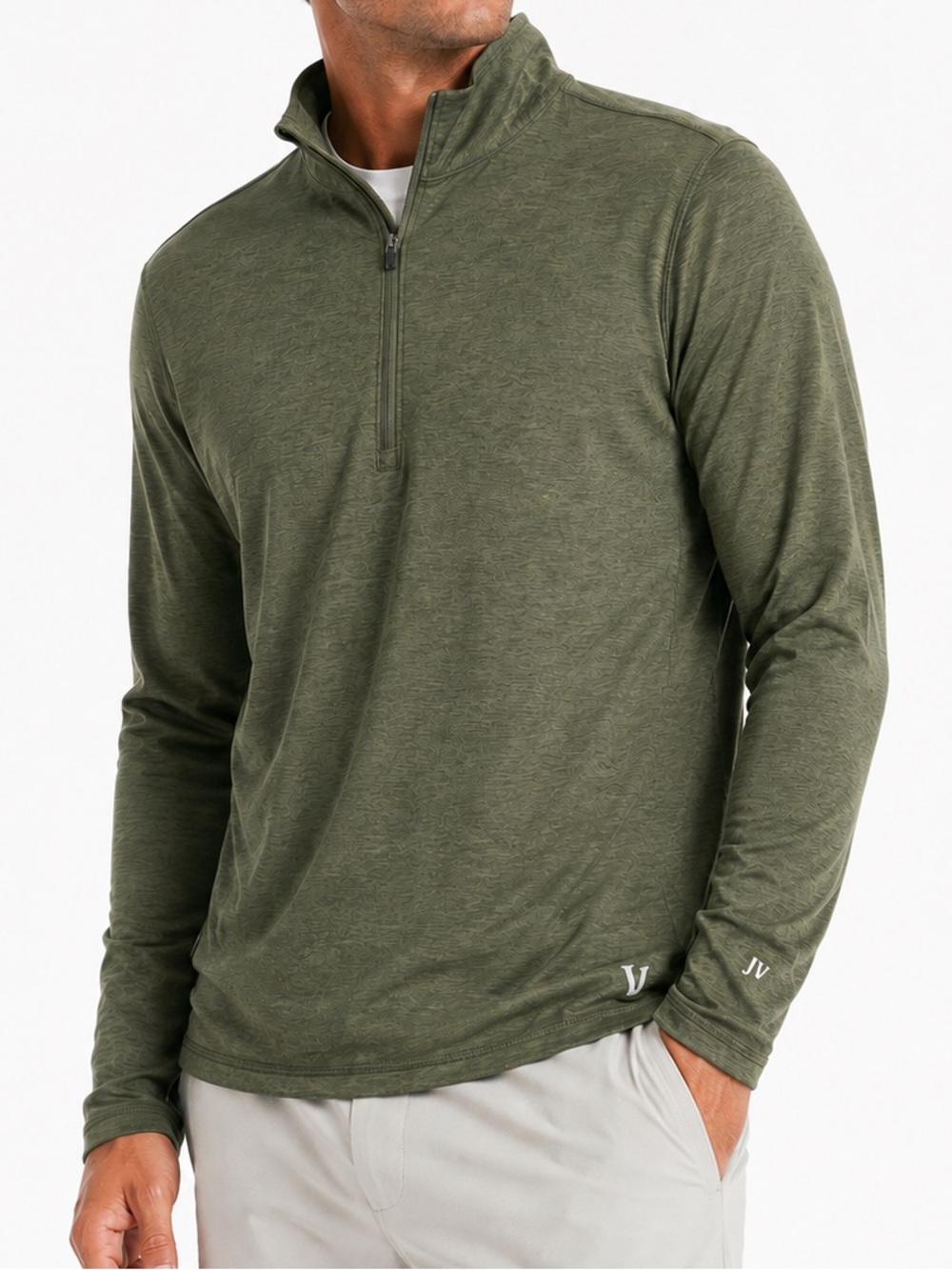 Vuori Men’s Quarter Zip Performance Pullover Olive Heather Large Athletic